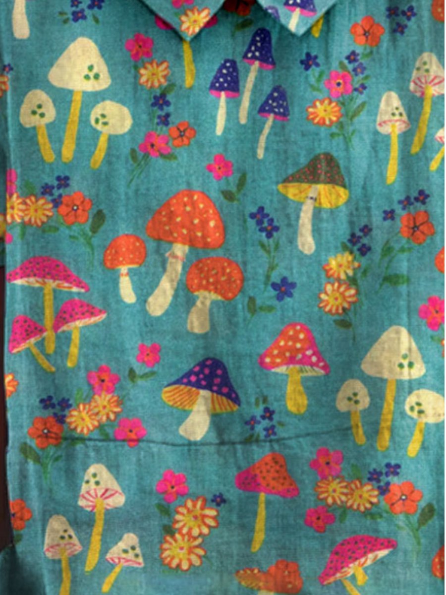 Women's Mushroom Art Print Casual Cotton And Linen Shirt