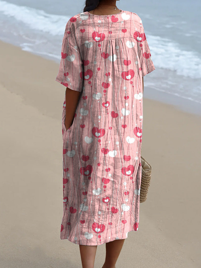 Valentine's Day Lovely Heart Pattern Printed Women's Flowy Dress