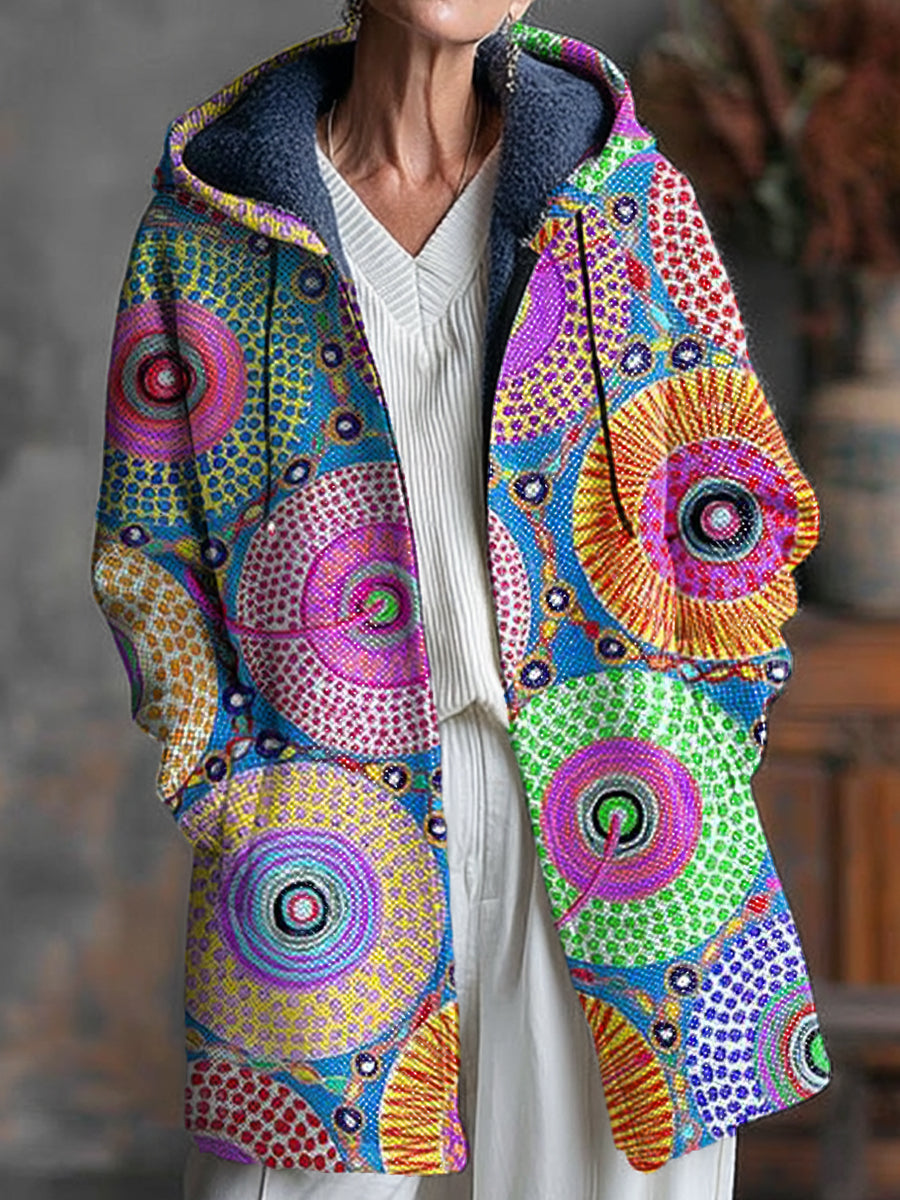 Abstract Colorful Circular Polka Dot Painting Art Print Unisex Plush Thick Long-Sleeved Sweater Cardigan Coat