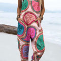 Women's Vintage Abstract Paisley Art Print Casual 100% Cotton Wide Leg Jumpsuit