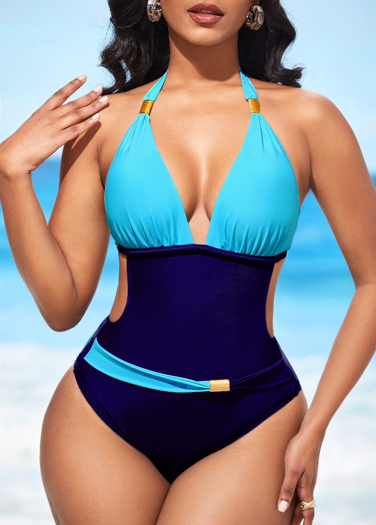 Halter Contrast One Piece Swimwear