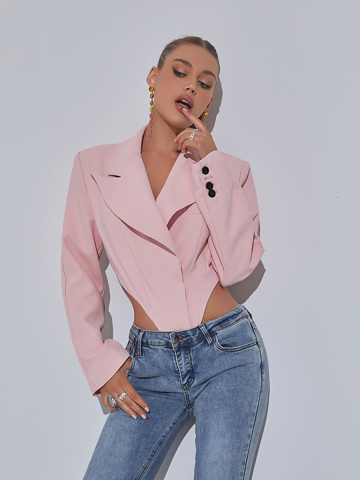 Mauvefarbener rückenfreier Blazer-Body