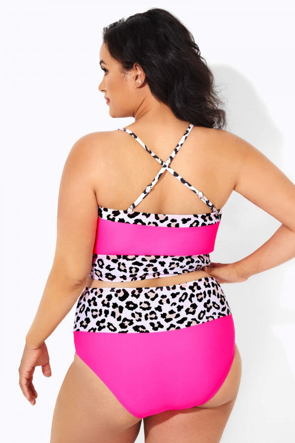 Neon Pink Leopard Women Swim Bikini Swimsuit