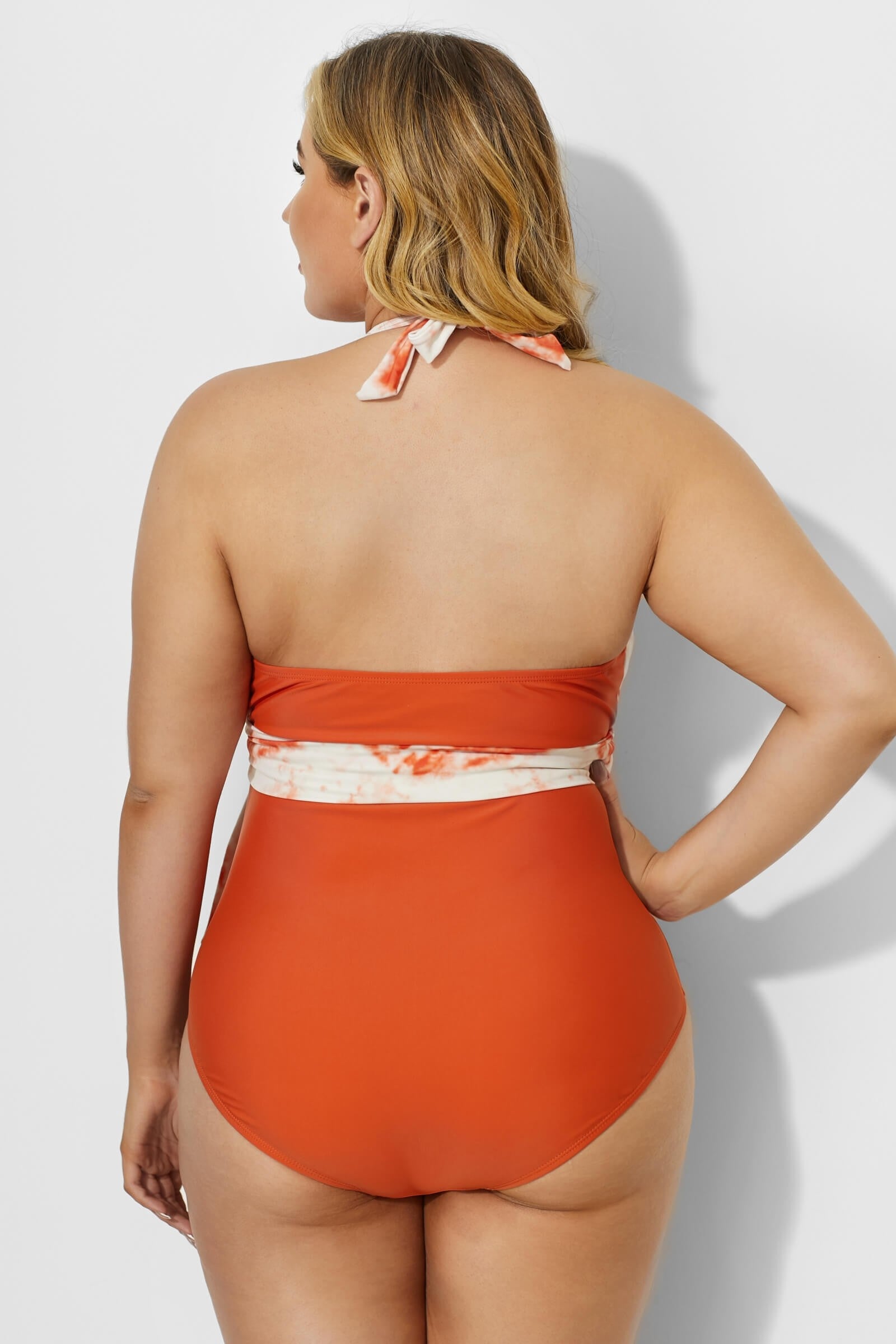 V-neck Tie dye Wrap Halter One Piece Swimsuit