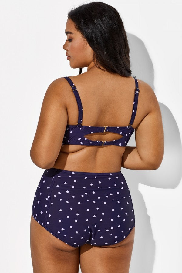 Bikini-Set mit hohem Bund und Bügeln in Marineblau mit Punkten