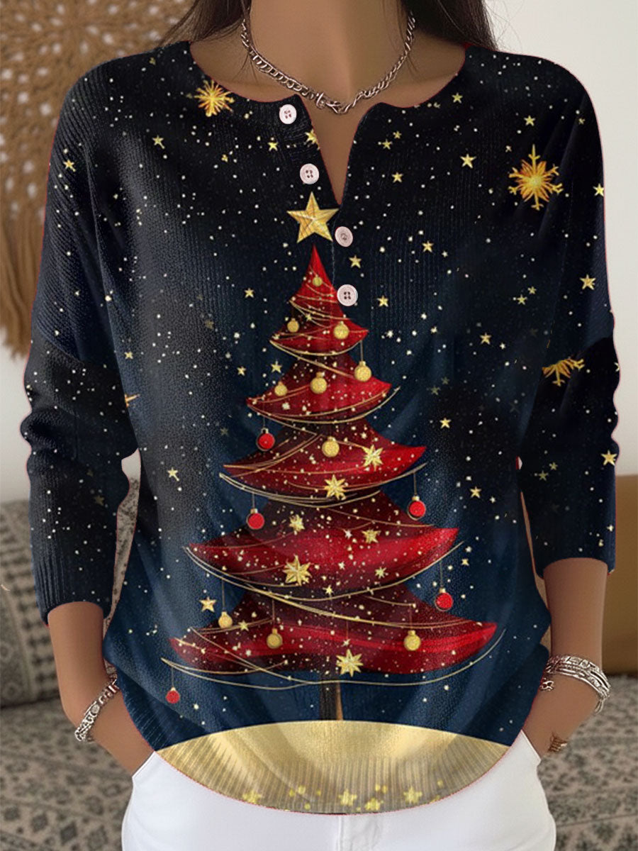 Vintage Christmas Art Print Buttoned Cardigan Sweater