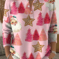 Women's Christmas Tree Santa Art Print Buttoned Cardigan Sweater