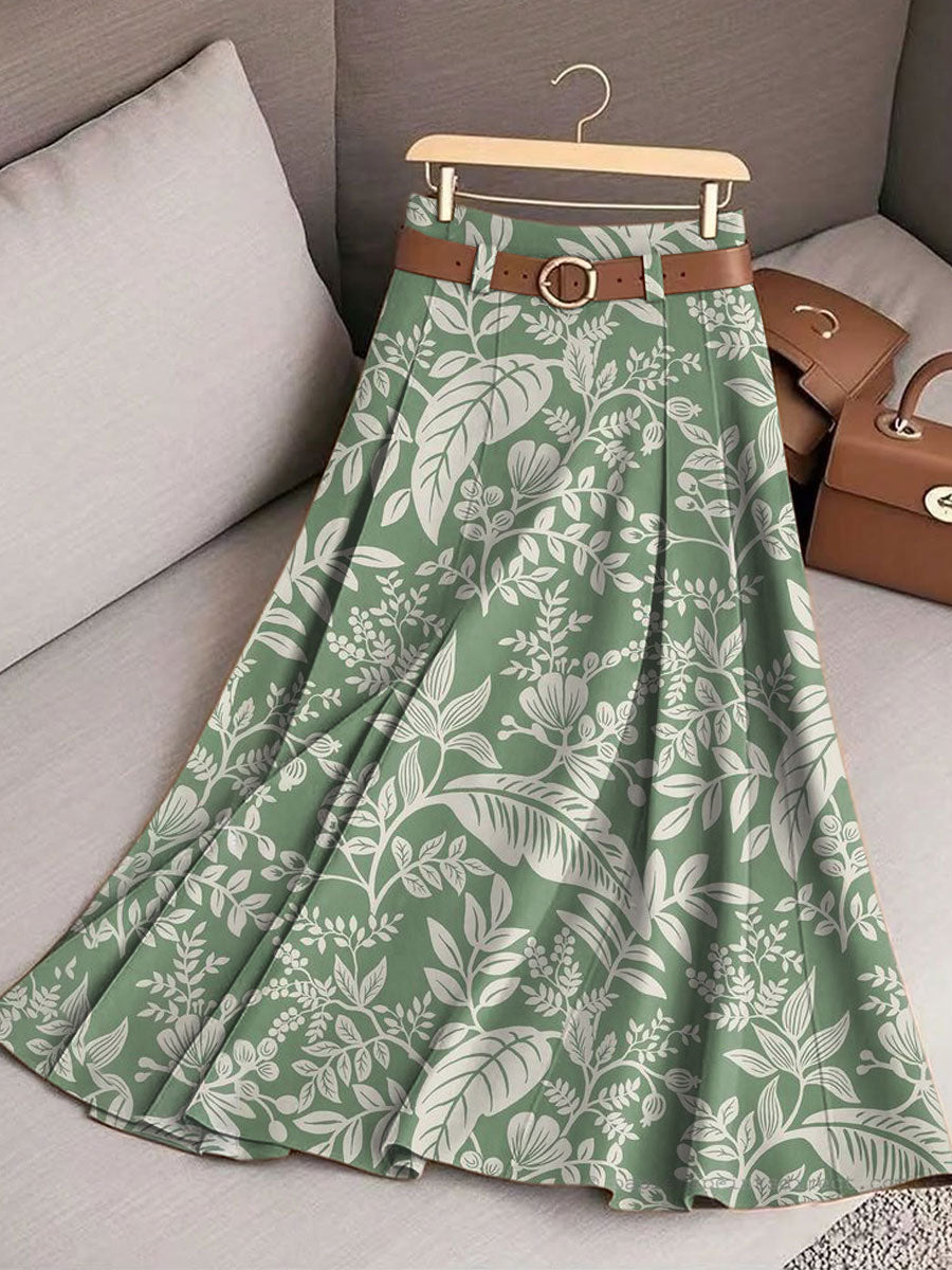 Women's Vintage Flower  Art Print Cotton Skirt