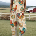 Women's  Funny Chicken Art Print Casual 100% Cotton Wide Leg Jumpsuit