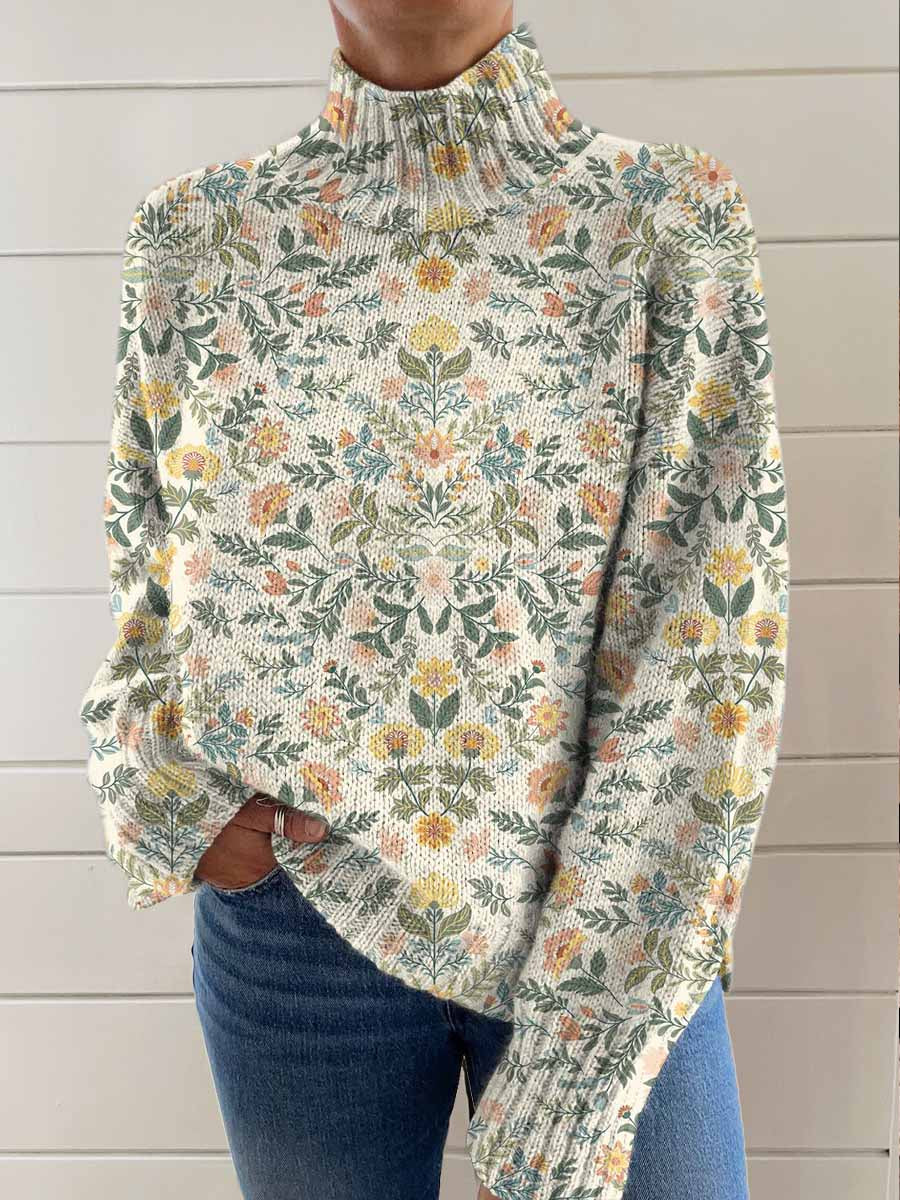 womens-retro-art-flowers-print-knit-turtleneck-pullover-sweater-y75v