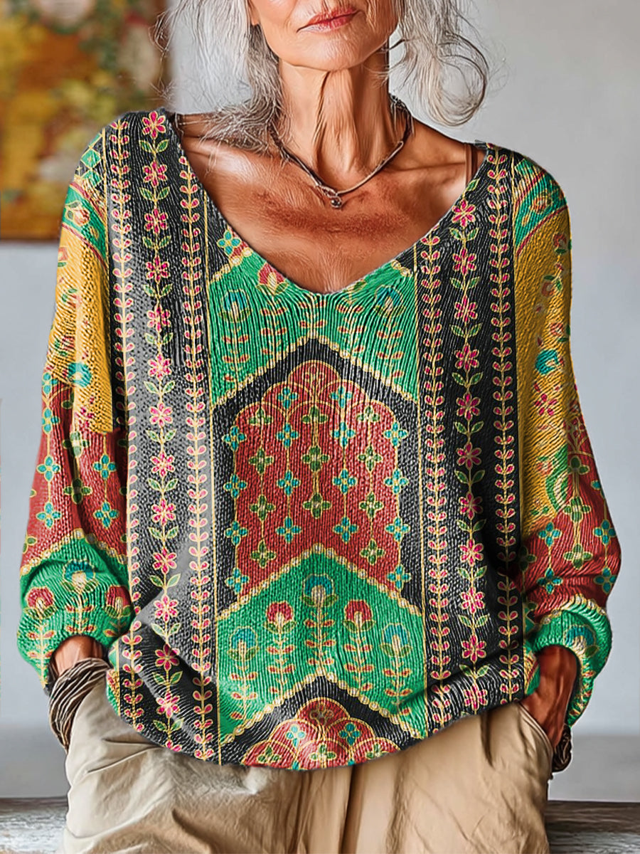 womens-vintage-ethnic-geometric-pattern-art-print-casual-pullover-sweater