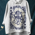 Women's Octopus  Art Print Casual Cotton And Linen Shirt