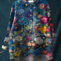 Women's Vintage Flower Print Casual Cotton And Linen Shirt