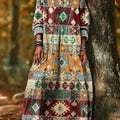 Women's Vintage Ethnic Geometric Stripe Painting Art Print Dress