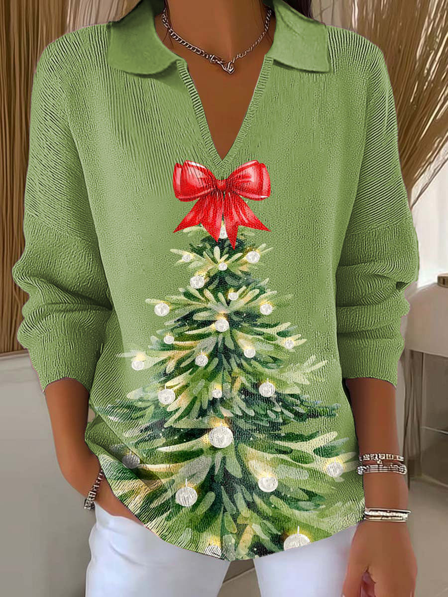 Women's Christmas Tree Art Printed Casual Sweater