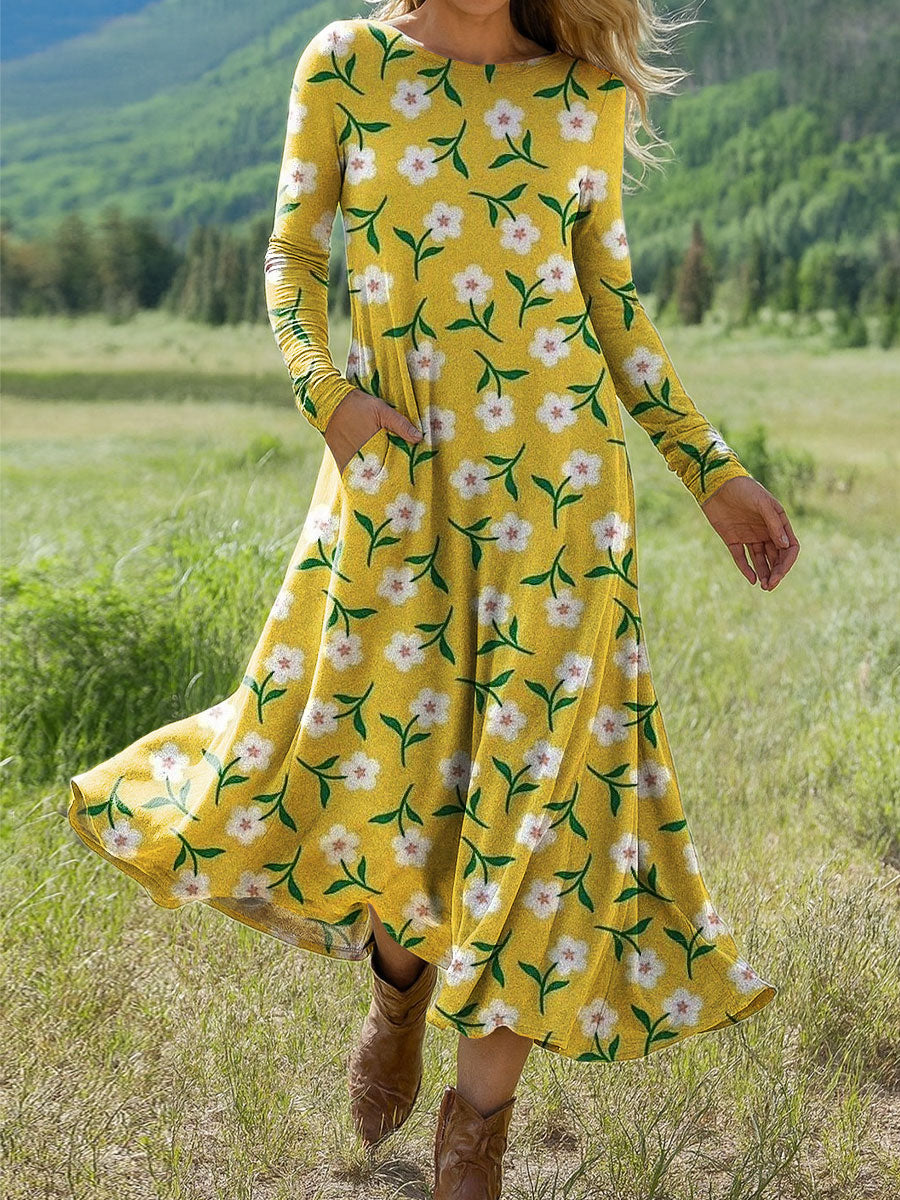 Women's Flowers Floral Art Print Long-sleeved Dress