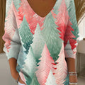 Women's Christmas Tree Art Print Casual Pullover Sweater