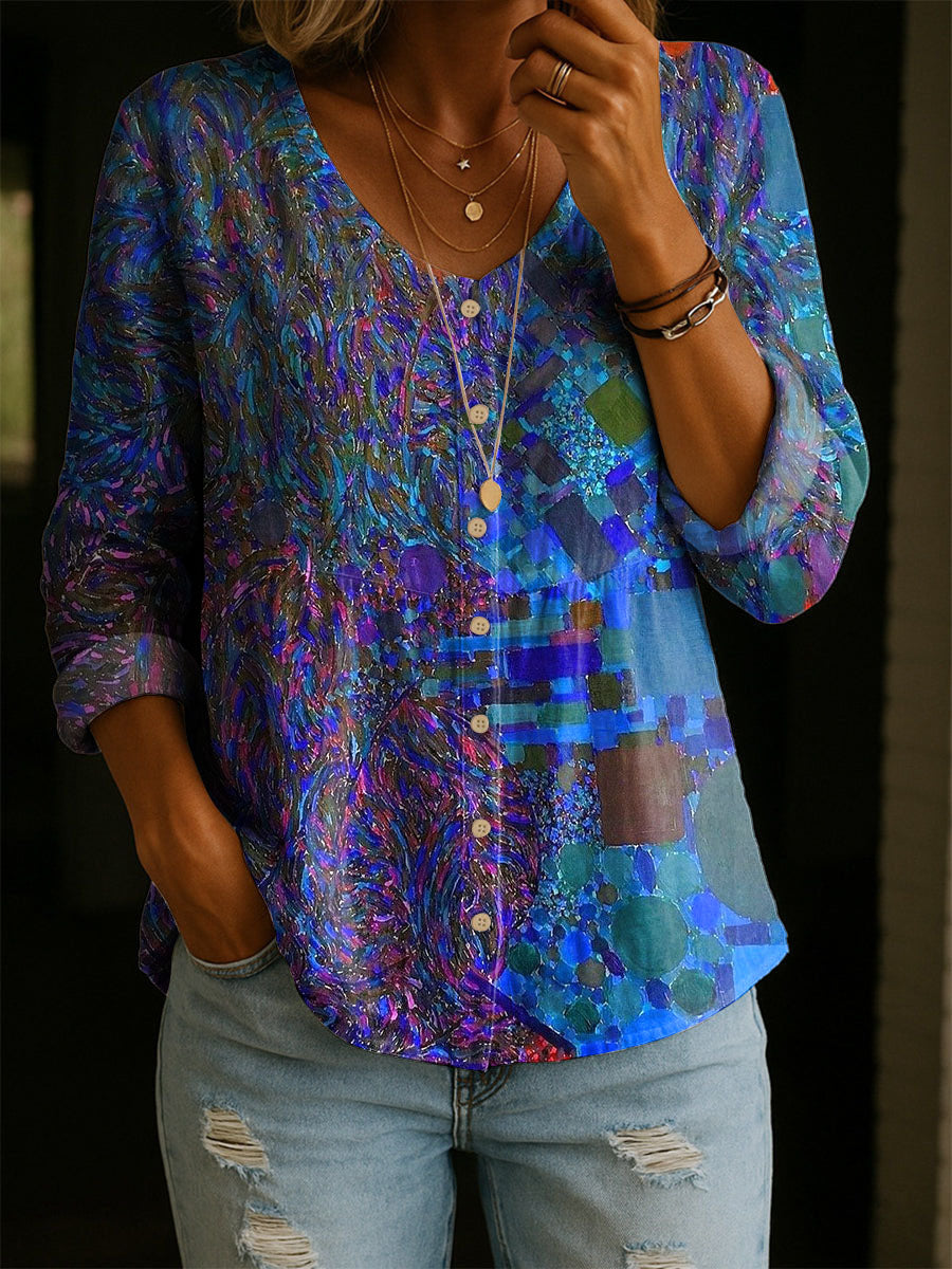 Women's Vintage Art Pattern Art Print Casual Cotton Shirt
