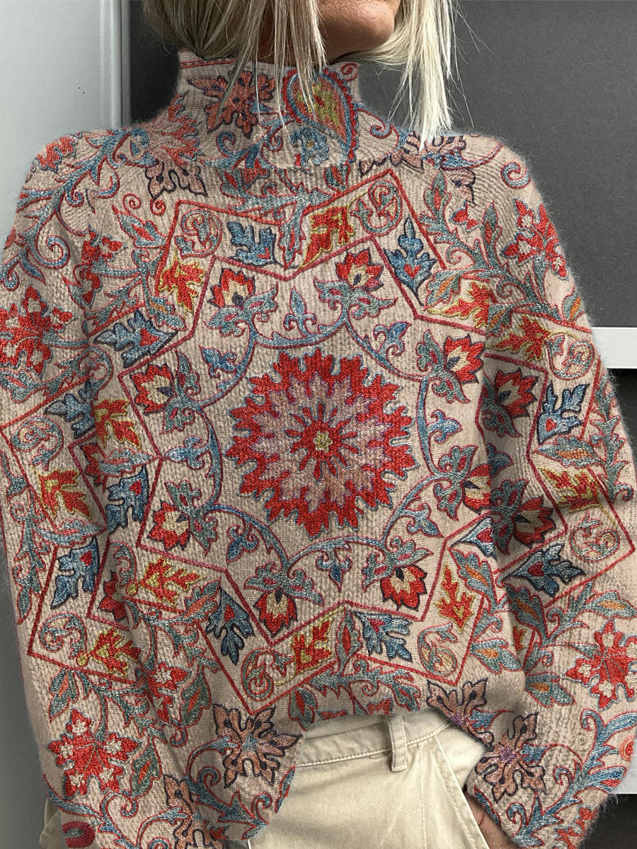vintage-floral-symmetry-art-print-knit-turtleneck-pullover-sweater