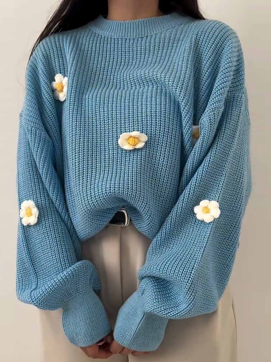 Women's Solid Color Crew Neck Long Sleeve Casual Loose Sweater