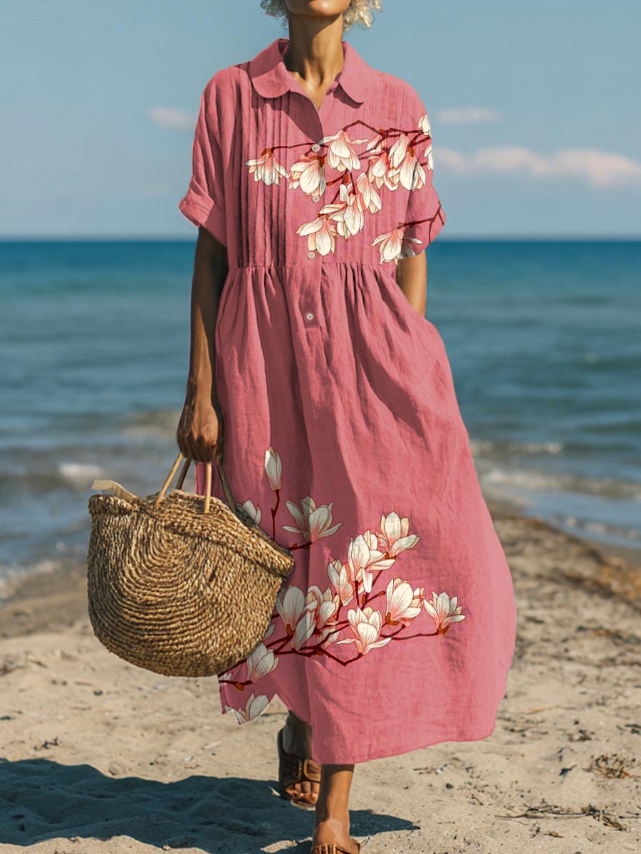 Women's Vintage Floral Pattern Art Print Cotton Dress