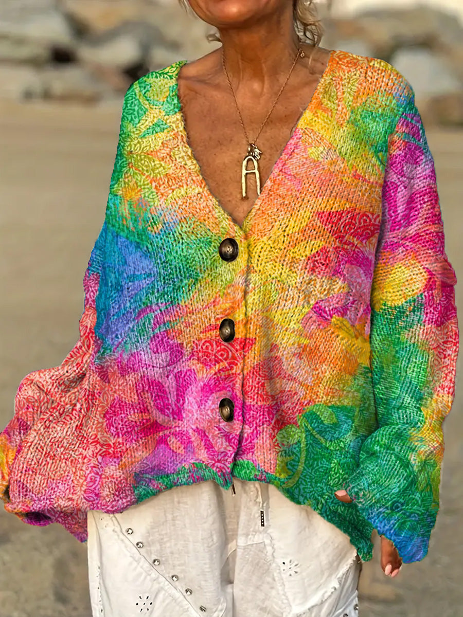 womens-beautiful-colorful-abstract-floral-leaves-painting-art-print-casual-pullover-sweater