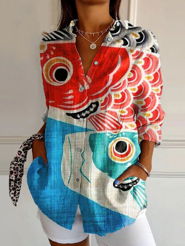 Women's Fish Art  Print Casual Cotton Shirt