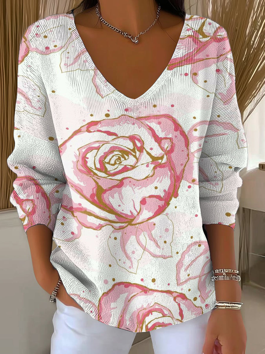 womens-line-rose-print-casual-pullover-sweater