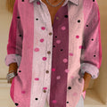 Women's Pink Striped Polka Dots Print Casual Cotton Shirt
