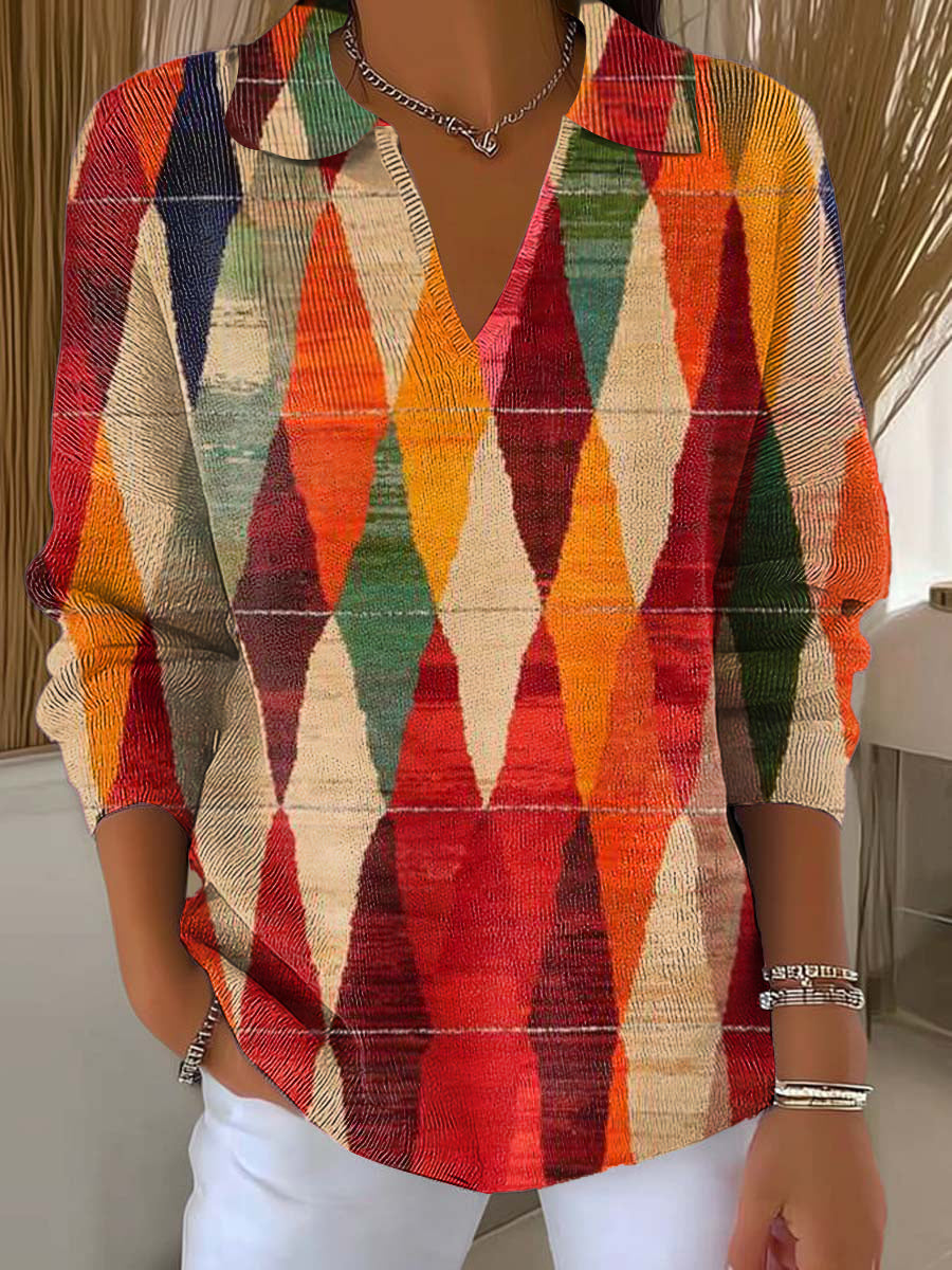 womens-colorful-diamond-geometric-painting-art-print-casual-hooded-button-sweater