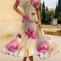 Women's Vintage Flower Art Print Flowy Casual Dress