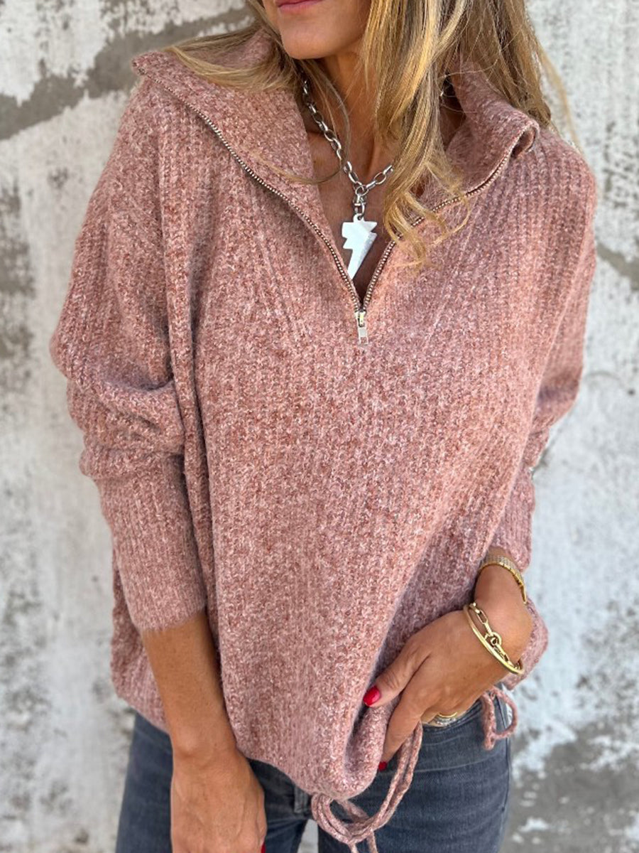 womens-chenille-zipper-collar-sweater