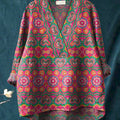 Ethnic Oriental Style Pattern Printed Women's Casual Cotton And Linen V-Neck Shirt