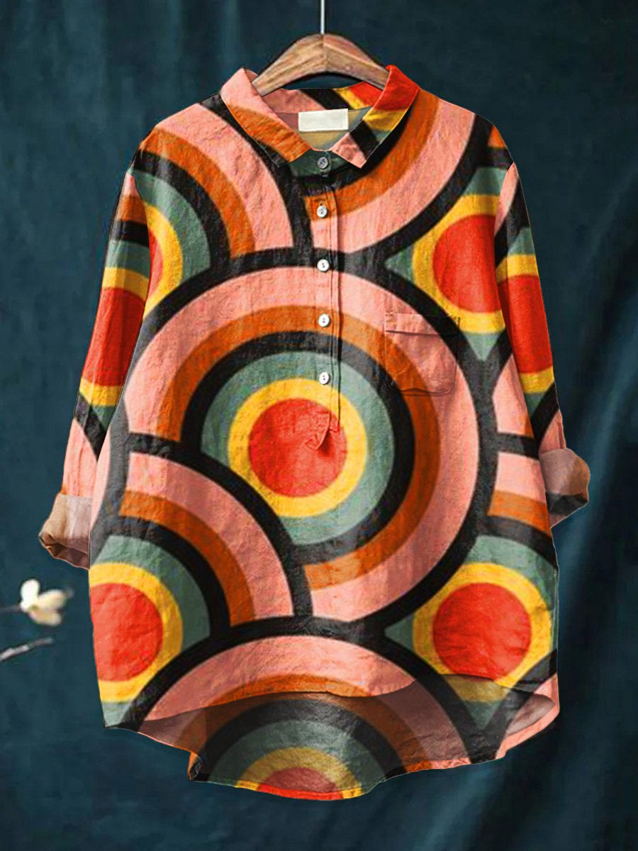 Women's  Abstract Geometry Art Print Casual Cotton And Linen Shirt
