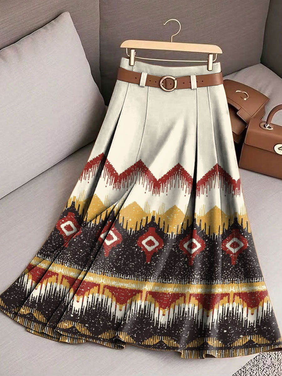 Women's Retro Pattern Casual Print Cotton Skirt