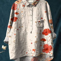 Watercolor Poppy Floral Art Pattern Printed Women's Casual Cotton And Linen Shirt