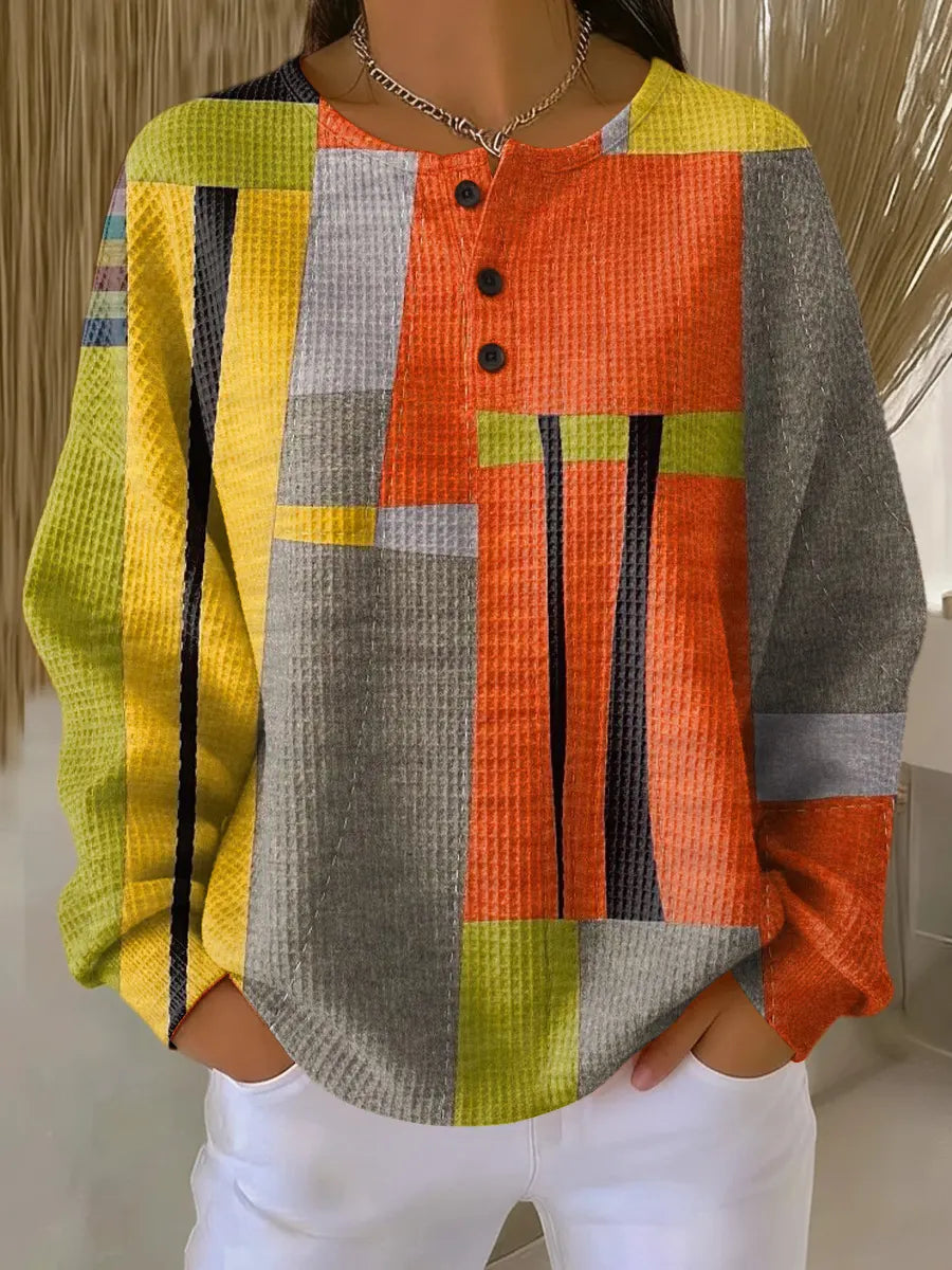 Women's Colorful Abstract Geometric Painting Art Print Casual Cotton Sweatshirt