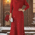 Women's Elegant Draped Collar Knitted Fishtail Midi Dress