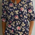 Women's Retro Floral Art Print Casual Stylish Cotton Linen Shirt