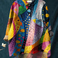 Women's Rainbow Colored Abstract Print Casual Cotton And Linen Shirt