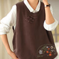 Women's Round Neck Sleeveless Positioning Embroidery Button-Decorated Vest Sweater