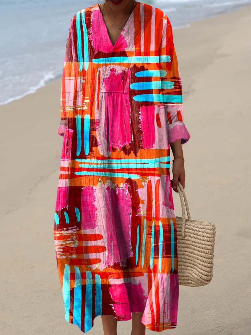 Women's Abstract Pattern Art Print Cotton Dress