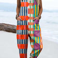 Women's Geometric Pattern Art Print Casual 100% Cotton Wide Leg Jumpsuit