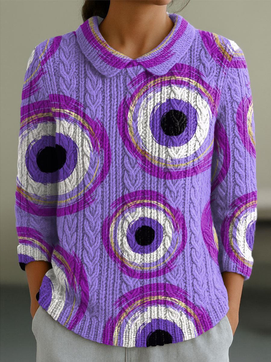 womens-abstract-pattern-art-print-casual-peter-pan-collar-3-4-sleeve-sweater