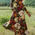 Women's Retro Floral Art Print Long-sleeved Dress