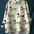 Women's Dachshund Print Casual Cotton And Linen Shirt
