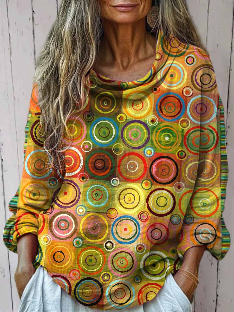 Women's  Vintage  Geometry Art Print Casual Long Sleeve Comfortable Cotton Shirt