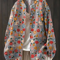 Women's Vintage Flower Art Print Casual Cotton And Linen Shirt