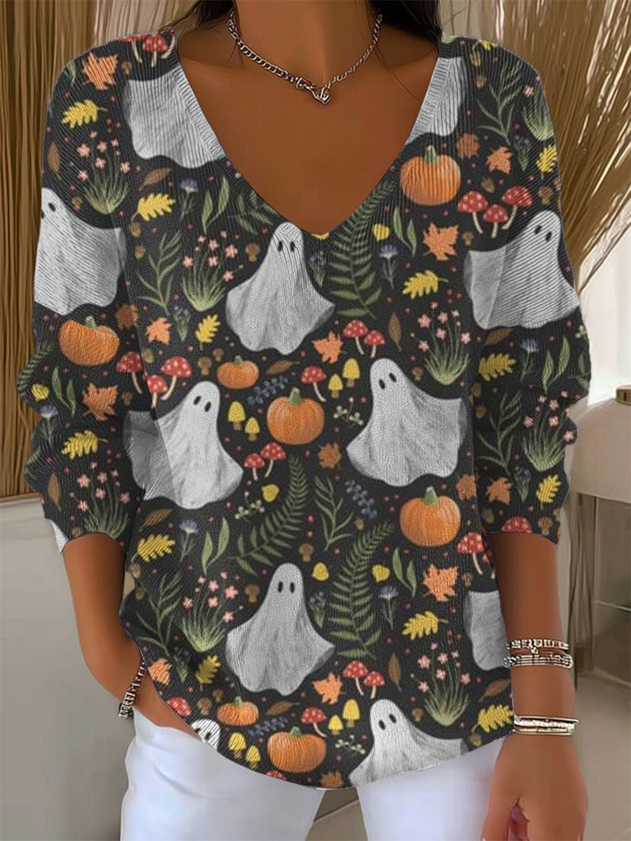 womens-vintage-ghost-art-print-casual-pullover-sweater-lm8m