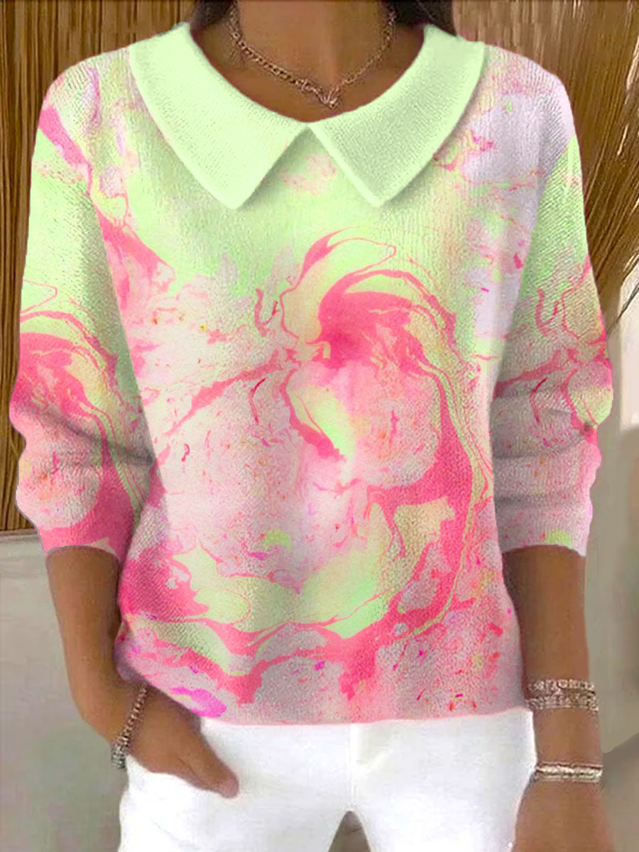 womens-splash-ink-style-pattern-casual-peter-pan-collar-3-4-sleeve-sweater